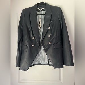 NWT Veronica Beard Miller Dickey Leather Blazer in Navy, Sz 6